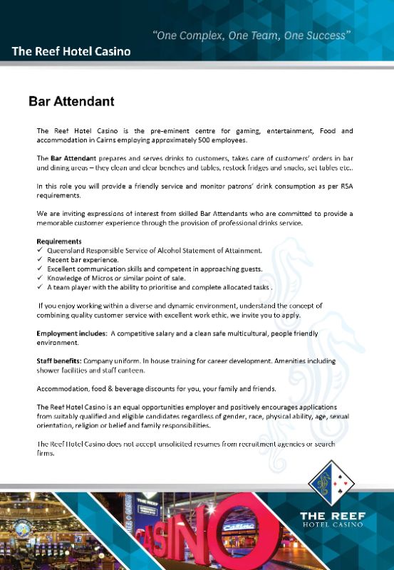 Food & Beverage & Bar Positions