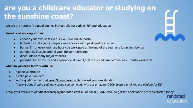 Casual Early Years Educators - Sunshine Coast- Start Immediately